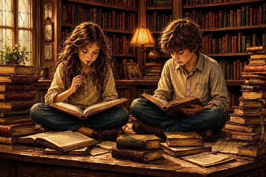Kids sitting together in the library
