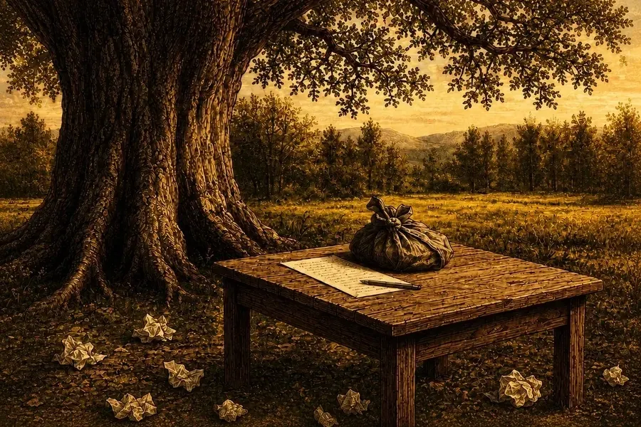 Tree with the table and bag